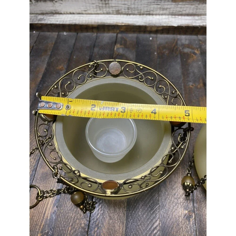 PartyLite Frosted Amber Glass Hanging Votive Candle Holders Pair Ornate Brass - Picture 8 of 9